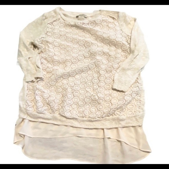 EUC Lucky Brand Layered Split Back Mixed Media Sweater - Picture 2 of 5